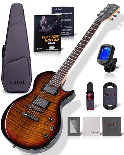 Image of AKLOT 24-Fret Electric Guitar Kit - Single Cut (LP Style), Modern Playability with Coil-Split Humbucker Pickups, Essential Accessories Included, Inferno Burst