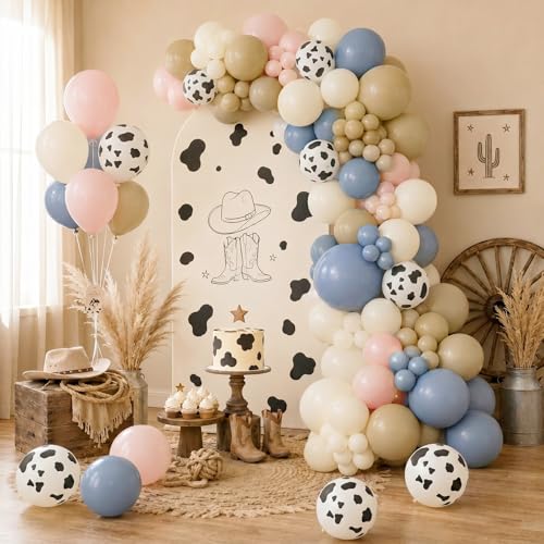Image of Cow Print Balloons, 12 Inch Baby Pink Blue Cow Print Latex Balloons, 50 Pcs Light Blue Pink Apricot White Balloon for Baby Shower Birthday Cowboy Cowgirl Western Rodeo Farm Gender Reveal Party Decor