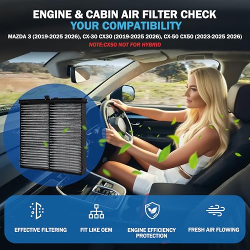 Image of Engine and Cabin Air Filter Set for 2019-2026 Mazda 3, 2019-2026 CX-30, 2023-2026 CX-50 (Not For Hybrid) - Replacement Filters BDTS61J6X PAH9-13-3A0A Accessories