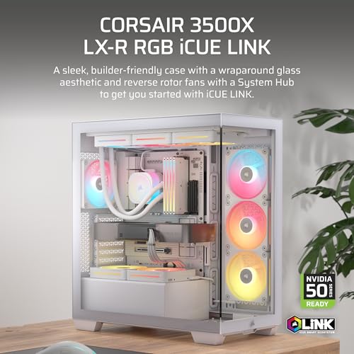 CORSAIR 3500X LX RGB Link Panoramic Mid-Tower PC Case – 3X Pre-Installed Fans, High Airflow, Spacious Interior, GPU Anti-Sag, Reverse Connection Motherboard Compatible – White - image 2