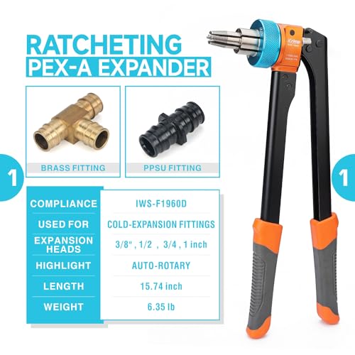 iCrimp Ratcheting Pex Expansion Tool Kit Auto Rotation PEX-a Tubing Expander, with 1/2'', 3/4'', 1'' ProPEX Expansion Heads and PEX Tubing Cutter