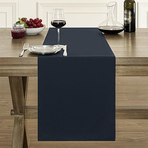 Image of ZeeMart Basic Linen Style Table Runner, 14 x 72 Inch Dark Navy, Rustic Farmhouse Dark Blue Table Runners 72 Inches Long, Everyday Polyester Table Runner - Machine Washable & Easy Care