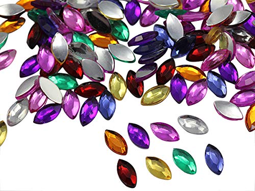 Allstarco 10x5mm Assorted Colors Flat Back Navette Acrylic Jewels Marquise Rhinestones Face Gems Card Making Embelishments Horse Eye 13/64" x 7/16" 200 Pcs