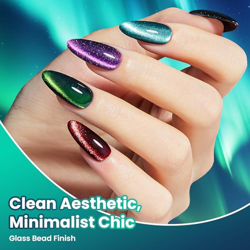 Image of Beetles Cat Eye Gel Nail Polish Set, Galaxy Beam 6 Colors Fall Gel Polish | Glitter Gel Polish Kit Red Blue Green Purple Teal Chameleon Magnetic Shine Soak Off UV Salon DIY Manicure Gifts for Women