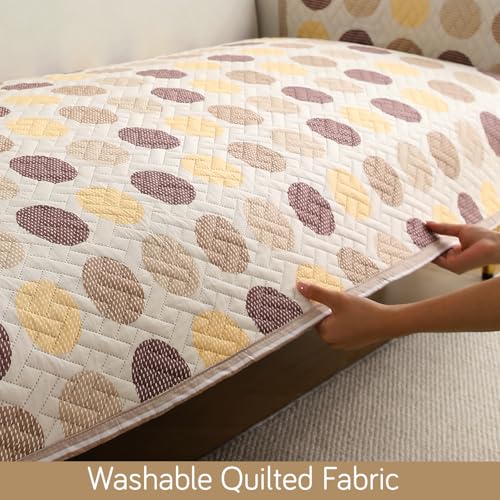Image of HOKIPO 'HomeHues Series' Printed Quilted Sofa Seat Mat for 2 Seater Sofa with 2 Armrest Covers with Pockets, Brown Polka Dot (IN-807-D4 + IN-814-D4*2)