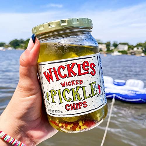 Wickles Pickles Wicked Pickle Chips (3 Pack) - Sweet & Spicy Garlic Pickle Slices - Hot Pickle Chips - Slightly Sweet, Definitely Spicy, Wickedly Delicious (16 Oz Each) #TOP5