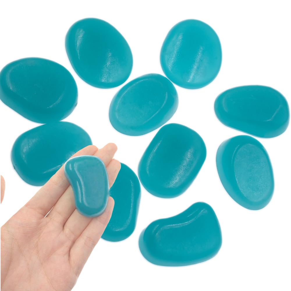QTTLLI 10Pcs 1.7" Large Glow Pebbles Glow in The Dark Decorative Stones Rocks for Garden Path Walkway Yard Fish Tank, Light Blue