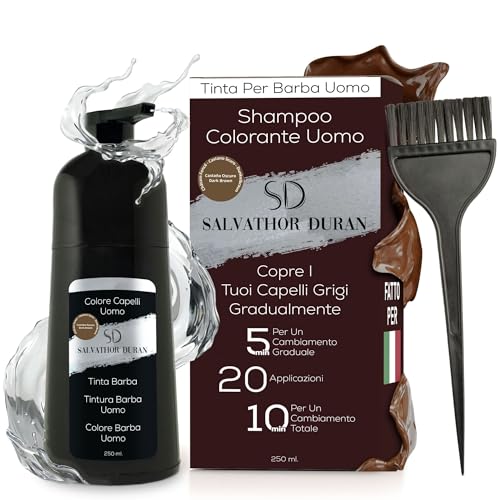 Tintura Barba Uomo - Tintura Barba - Shampoo Anticana Uomo - 20 Applicazioni - Salvathor Duran - 250 ml. - Colore Marrone Scuro