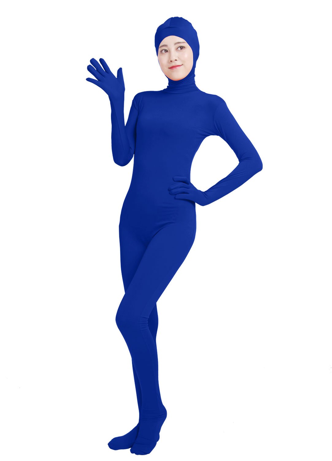 HSEMLIOE Women Open Face Spandex Skin Tight Zentai Stretch Halloween Costume Royal Blue โ image 1