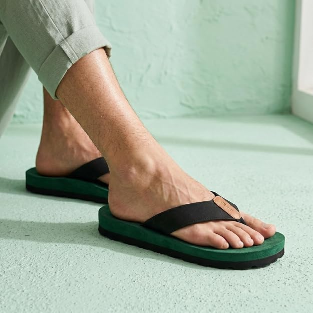 Image of ORTHO JOY Men's Orthopedic Flip Flop Sandals, Comfortable Cushioned Toe Post Slippers with Supportive Footbed.
