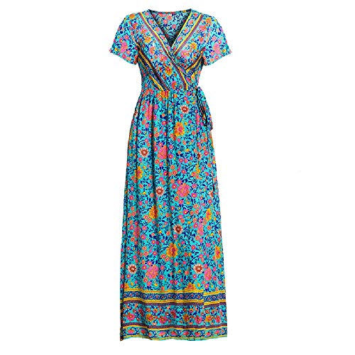 U/A Vestido de Primavera Falda de Playa Floral con Cuello en V Sexy Europea y Americana para Mujer
