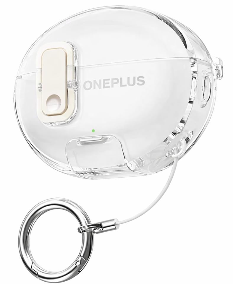 Clear TPU Case for OnePlus Buds Pro 3 with Metal Keyring, Built-in Phone Stand, Locking-Switch Design Cover (Transparent White with Stand)