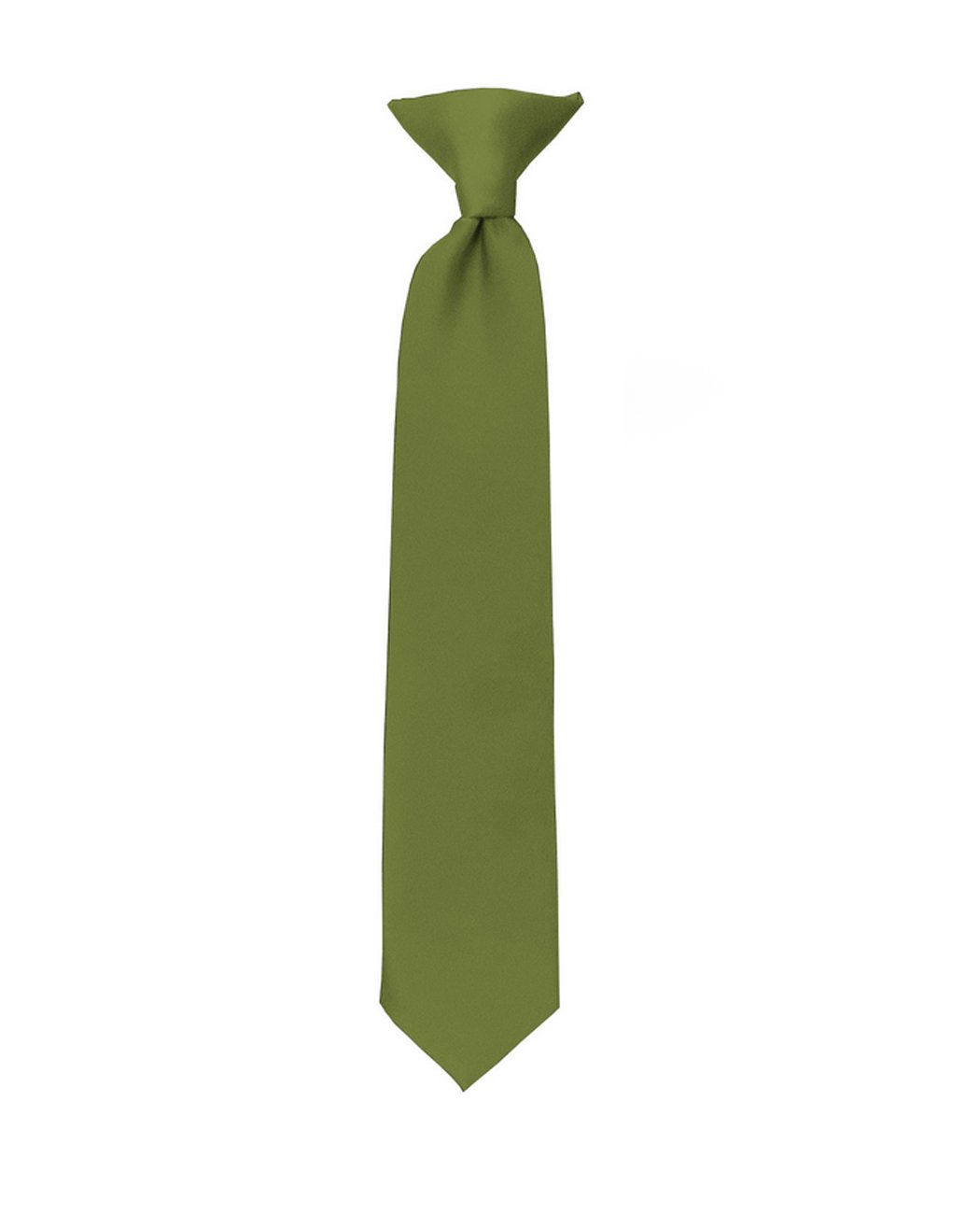 NYFASHION101 Boys' Kids' Children's Smooth Satin Solid Clip On Tie, Olive Green, 14