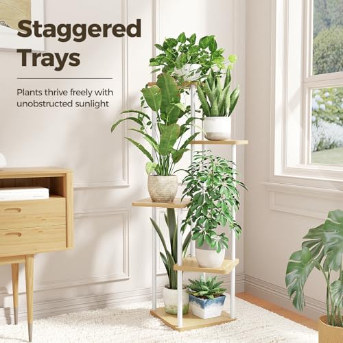 Image of Bamworld White Plant Stand Indoor Corner Plant Shelf for Multiple Plants