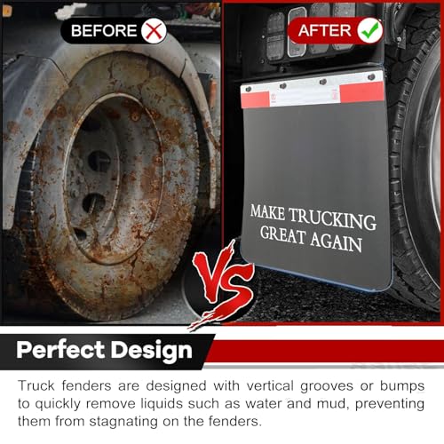 Image of XUKEY 24 inchx24 inch Black Polymer Mud Flaps with Slogans and 24 inchx3 inch Mud Flap Reflector Reflective Tape Fit for Semi Trucks Trailers, 2 Pack