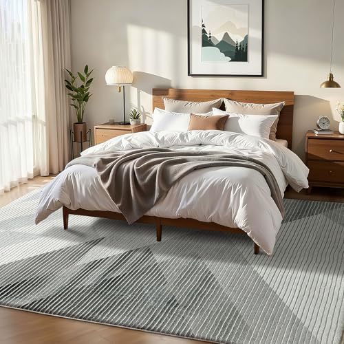 ASIinnsy Teppich Wohnzimmer Schlafzimmer Kurzflor Modern Großer Rutschfest Weich Abstrakt Esszimmer (Geometrisch Grau Weiß, 120 x 160 cm)