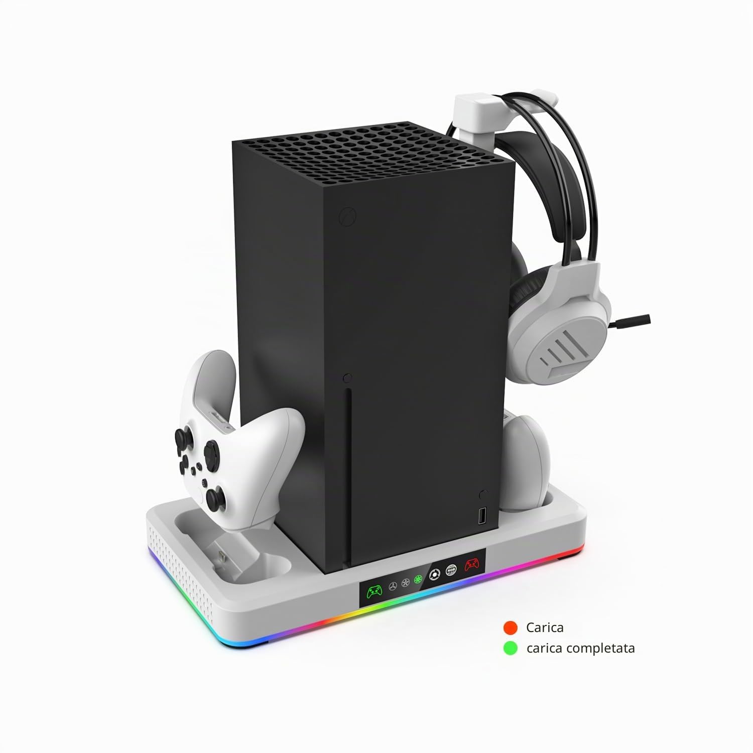 Base host per Xbox Series X/S con ventola di raffreddamento Supporto multifunzionale RGB, gancio cuffie, sistema raffreddamento ventola ospite, accessori batterie