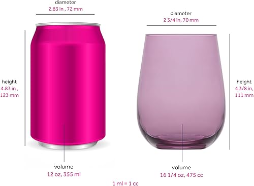 Miniatura 2 de LAV Copas de vino de colores sin tallo, 6 piezas, vasos de vino coloridos de 16 onzas para agua potable y bebidas, tazas elegantes ideales para