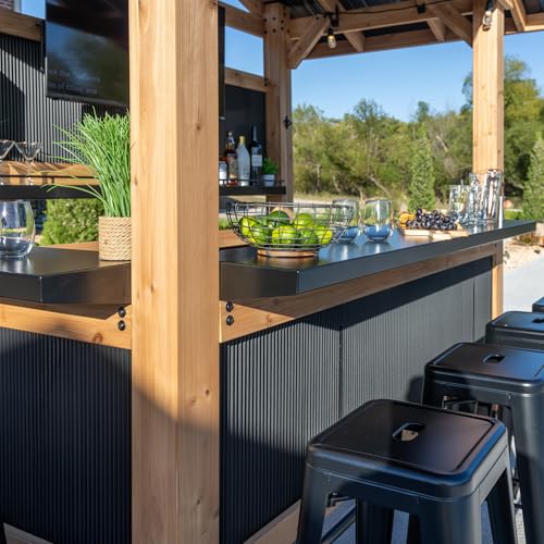 Backyard Discovery Palisade 9' x 6' Cedar Wood Outdoor Bar Set with Galvanized Steel Roof, Bar Top, Shelving, Snow Load Support, Wind Resistance, PowerPort for Patio, Deck, Entertaining - image 6