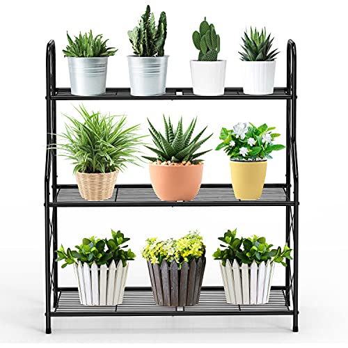 Kufutee 3 Tier Plant Stand Rack Indoor Outdoor Multiple Holder Shelf,Black #TOP1