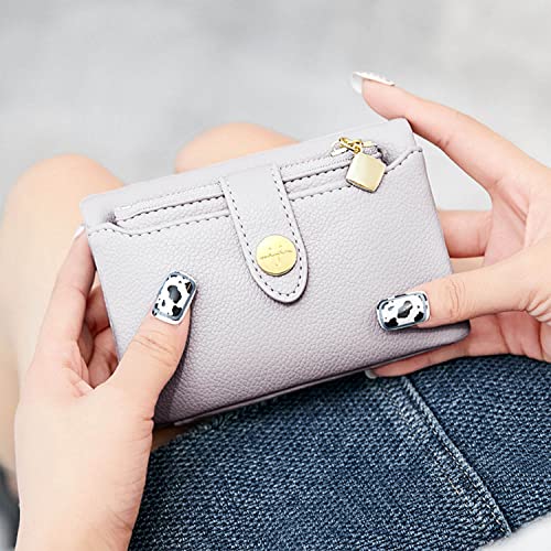 Wallets for Women Rfid Small Wallet for Women Billfold Ladies Wallet Leather Bifold Card Holder with Removable Zipper Coin Purse (Grey)4