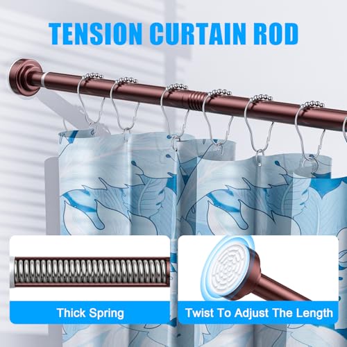 Image of TEECK Shower Curtain Rod, 32-43 inch Adjustable Spring Tension Curtain Rod, Never Rust Anti-Slip Shower Curtain Rod for Bathroom, No Drilling, Never Collapse, Easy to Use, Brown