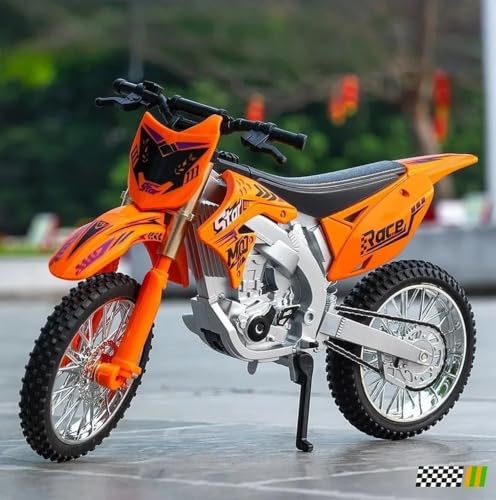 Image of KX Style 1:10 Scale Dirt Bike Die-Cast Metal Motorcycle Model Toy with Rubber Tires, Realistic Engine, Motocross Racing Design, Collectible Gift for Kids & Adults