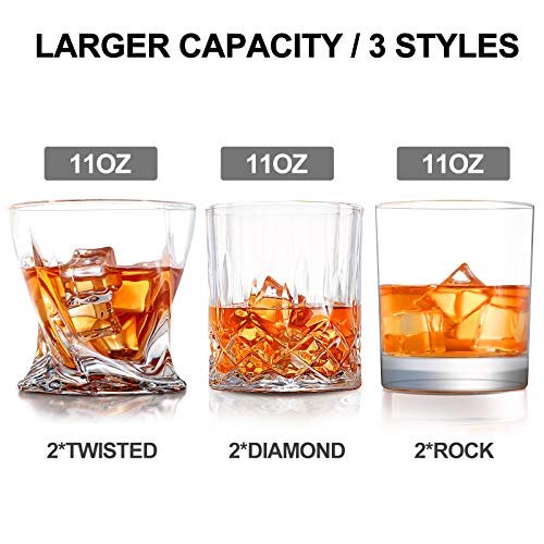 Whiskey Glasses-COPLIB 11 OZ Rocks Glasses With Luxury Box,Set of 6|3 styles Crystal Old Fashioned Whiskey Glasses |Perfect for Whiskey Lovers, Durable Glasses for Scotch, Bourbon, Cocktail - Thumbnail 3