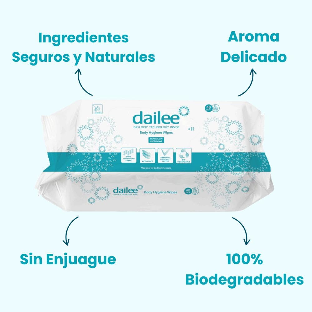 Dailee Toallitas Humedas XL - 288x Toallitas Humedas para la Higiene Limpieza Corporal de Adultos - Adultos, Ancianos, Discapacitados, Enfermos - 288 Toallitas Húmedas, 6 Paquetes