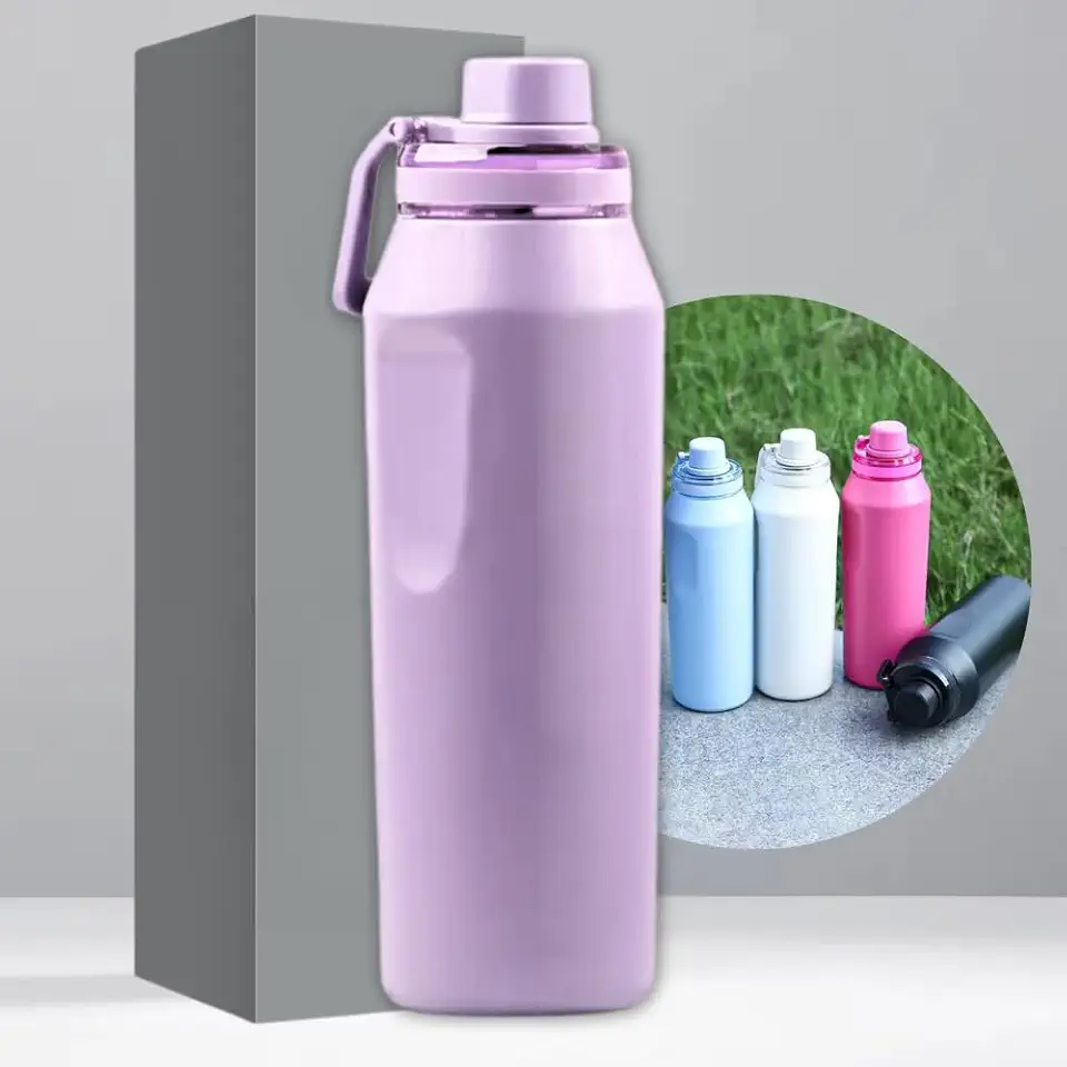 Garrafa Térmica de Aço Inox 500ml - Tampa com Alça - Sistema de Parede Dupla Isolada à Vácuo - Ideal para Academia/Trabalho/Faculdade (Lilás)