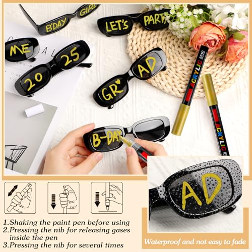 Image of Flutesan Personalized Rectangle Sunglasses with Marker Pens for Adult DIY Custom Birthday Wedding