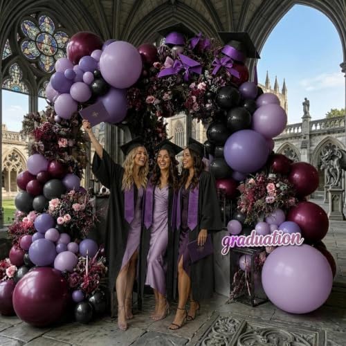 Image of Purple and Black Balloon Arch Garland Kit 102PCS Double Stuffed | Burgundy Dusty Purple Lavender Plum Balloons for Gothic Birthday Wedding Bridal Shower Graduation Halloween Party Decorations