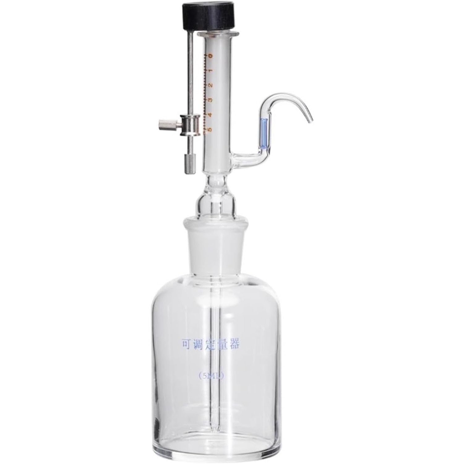 Szklana butelka na pipetę, mikroregulowany dozownik płynów, pojemność 250 ml, gwintowana konstrukcja, dokładna skala do precyzyjnych pomiarów laboratoryjnych