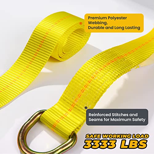 Trekassy 2”X 144” Wheel Car Tie Down Straps For Trailers Heavy Duty With Snap Hooks, 3,333Lbs Safe Working Load, 4 Pack Ratchet, 6Tire Straps, 4 Axle Straps #TOP2