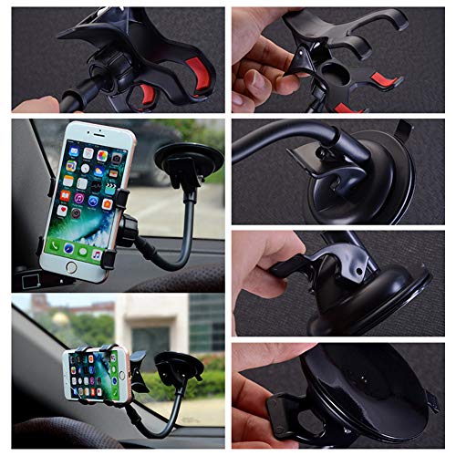 Soporte para teléfono de coche, soporte para parabrisas sin pegamento con fuerte succión, brazo largo y abrazadera en forma de X para fundas de teléfono gruesas/irregulares