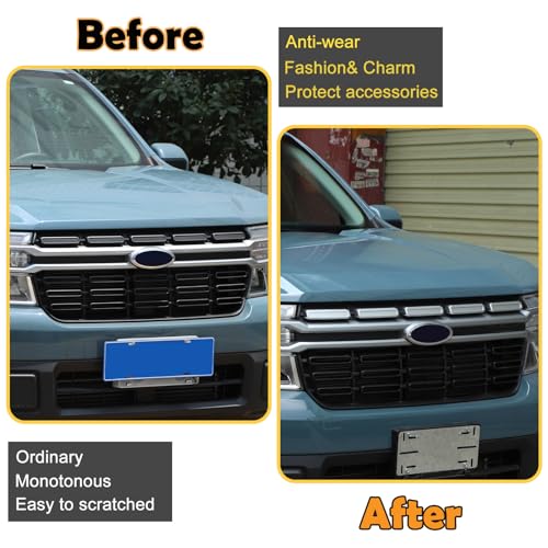 Image of Front Bumper Grille Cover Compatible with Ford Maverick 2022 2023, Car Air Inlet Vent Grille Cover, Grill Grille Inserts Trim Cover (Silver)