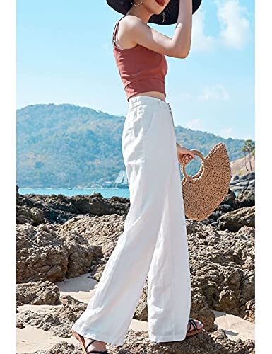 Hooever Womens Casual High Waisted Wide Leg Pants Button Up Straight Leg Trousers4
