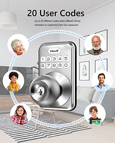 Zowill Keyless Entry Door Lock, Electronic Keypad Deadbolts With Knob Handle, Auto-Lock&Anti-Peeping Password, 20 Customizable User Codes And One-Time Code, Front Door Lock Set With Handle #TOP5