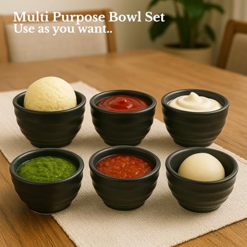 Image of Ceramic Multipurpose Bowl Set of 6-120ml | Microwave & Dishwasher Safe | Handcrafted Dip Bowl, Dessert Bowl for Ice Cream, Chatni,Sweets, Dessert, Nuts, Serving Bowls