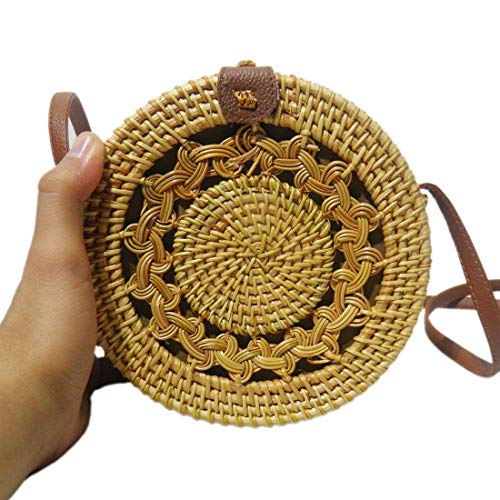 Bolsa de Ombro Tendencia Verao Bali Rattan Redonda Palha Moda