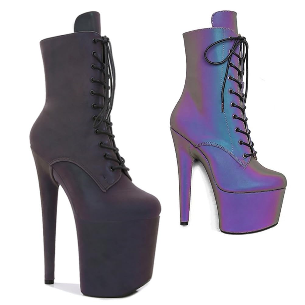 Stivaletti con Tacco a Spillo Riflettenti da Donna, Stivaletti con Plateau Estremo con Tacco Ultra Alto Stile audace per Ballerine di Pole Dance spogliarelliste