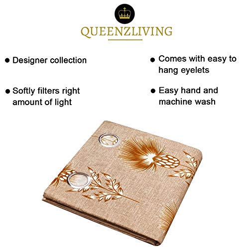 Image of Queenzliving Secret Linen Curtain, Long Door 9 feet- Pack of 2, Brown