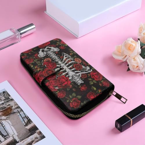 Image of COEQINE Ladies Wallets Pink Leopard Heart Black Printed Leather Phone Long Clutch Purses Check Coin Change Holder