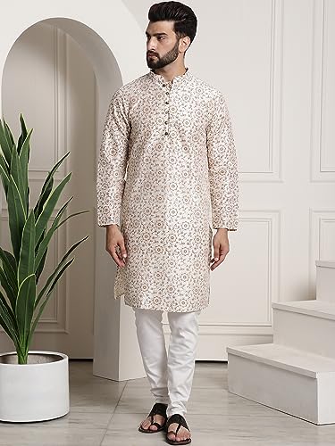 Image of SOJANYA (Since 1958 Men's Silk Blend Printed Kurta and Churidar Pyjama Set
