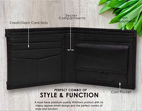 Image of WildHorn Old River Genuine Mens Leather Wallet (Black, Free Size)