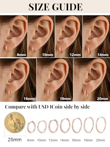 Image of Silvora 14K Gold Plated Huggie Hoop Earrings for Women, Small Sterling Silver Hoops, Hypoallergenic Cartilage Earrings for Sensitive Ears 8 /10 /12 /14 /16 /18 /20MM