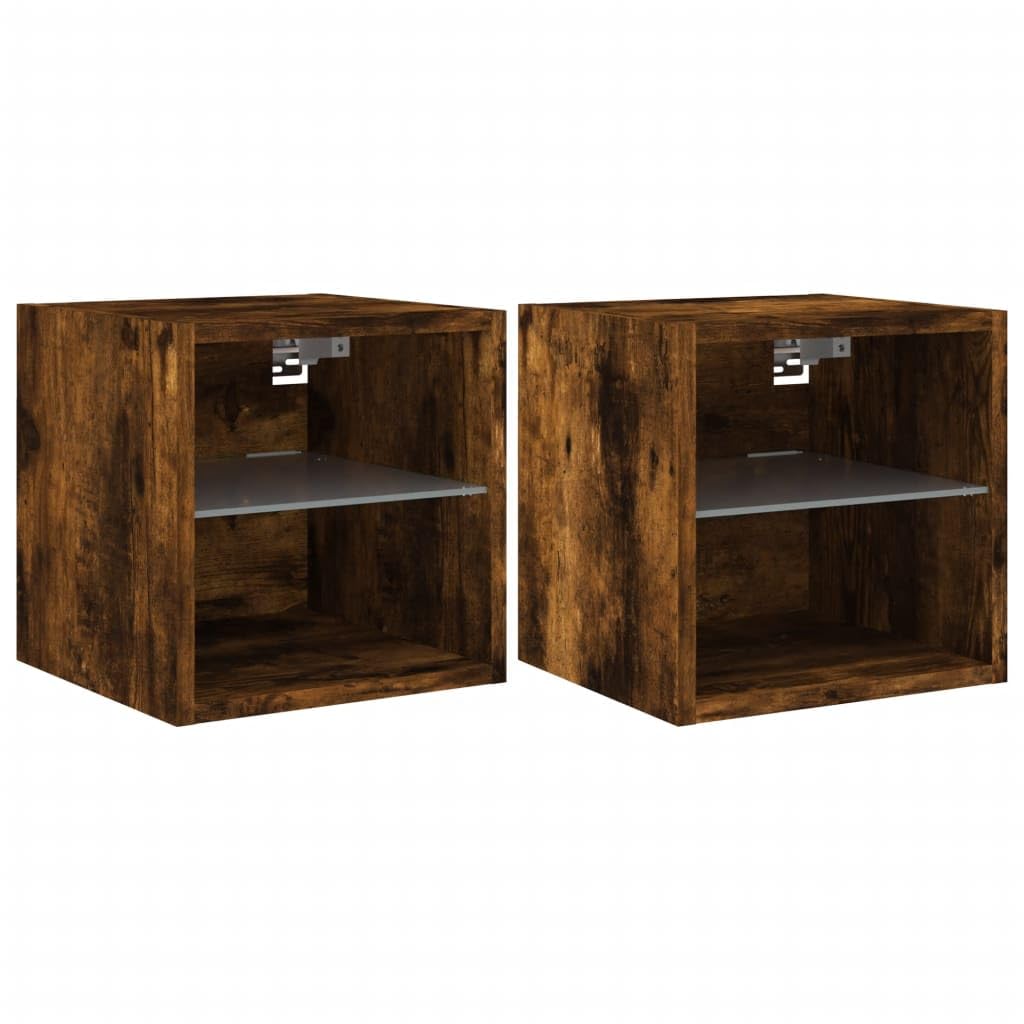 Muebles TV Muebles de Salon Armario cocinaMuebles TV de Pared Luces LED 2 uds Roble Ahumado 30x28,5x30 cm