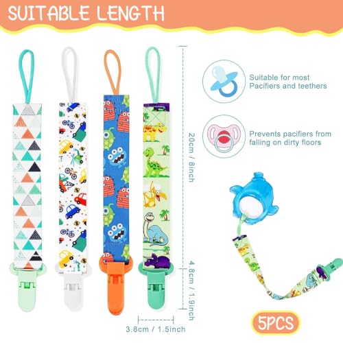 Image of SNOWIE SOFT 5pcs Anti Lost Pacifier Chain Clip for Toddlers Cartoon Fabric Pacifier Clip Strap for Soother, Teether, Toy, Pacifiers Anti Lost Baby Pacifiers Attaching Strap