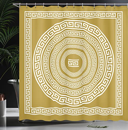 ABAKUHAUS Geometric Shower Curtain, Neo Classical Concept Boho Antique Look Lines and Rounds Square Print Monochrome - Image 3