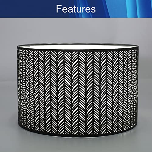 Heyiarbeit Medium Lamp Shade Metal Barrel Lampshade 9.8"X9.8"X5.9-6.3" With Pattern Of Cedar And White Liningfor Floor Light Table Lamp Hand Crafted Black #TOP3